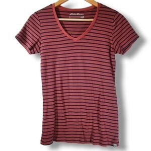 Eddie Bauer Cotton Knit Stretch V-Neck Short Sleeve Shirt Orange Size Small